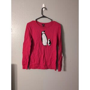 TALBOTS Petite Size MP Cotton/Cashmere Penguin Crewneck Sweater Red